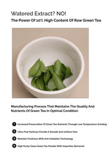 White bowl with green tea leaves on a beige background, promoting high-content raw green tea.