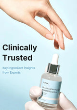 BUNUK Beta-Glucan Powder Moisture Serum with text about clinically trusted ingredients on a light blue background