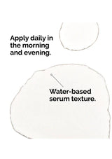 Text instructions for applying a water-based serum daily on a white background