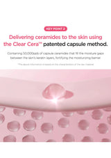 Product packaging with a pink cap and clear ceramic beads on a white background