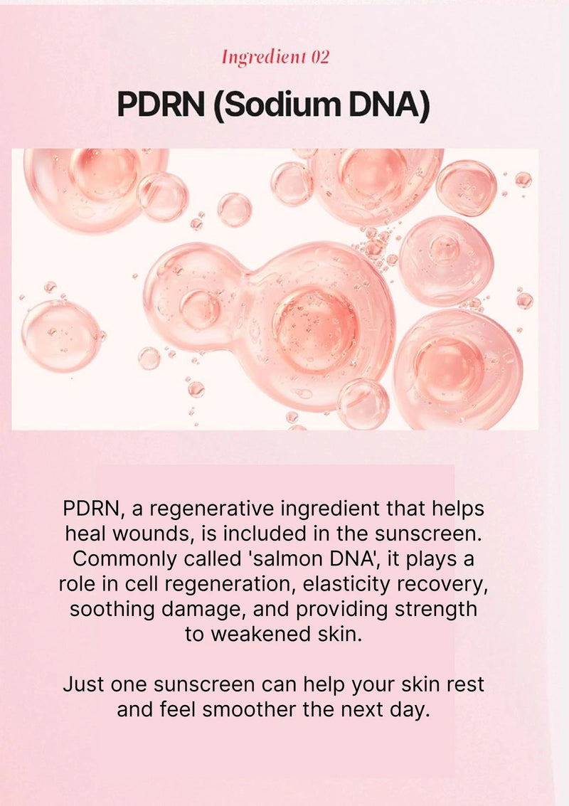 Information about PDRN (Sodium DNA) with pink background and text.