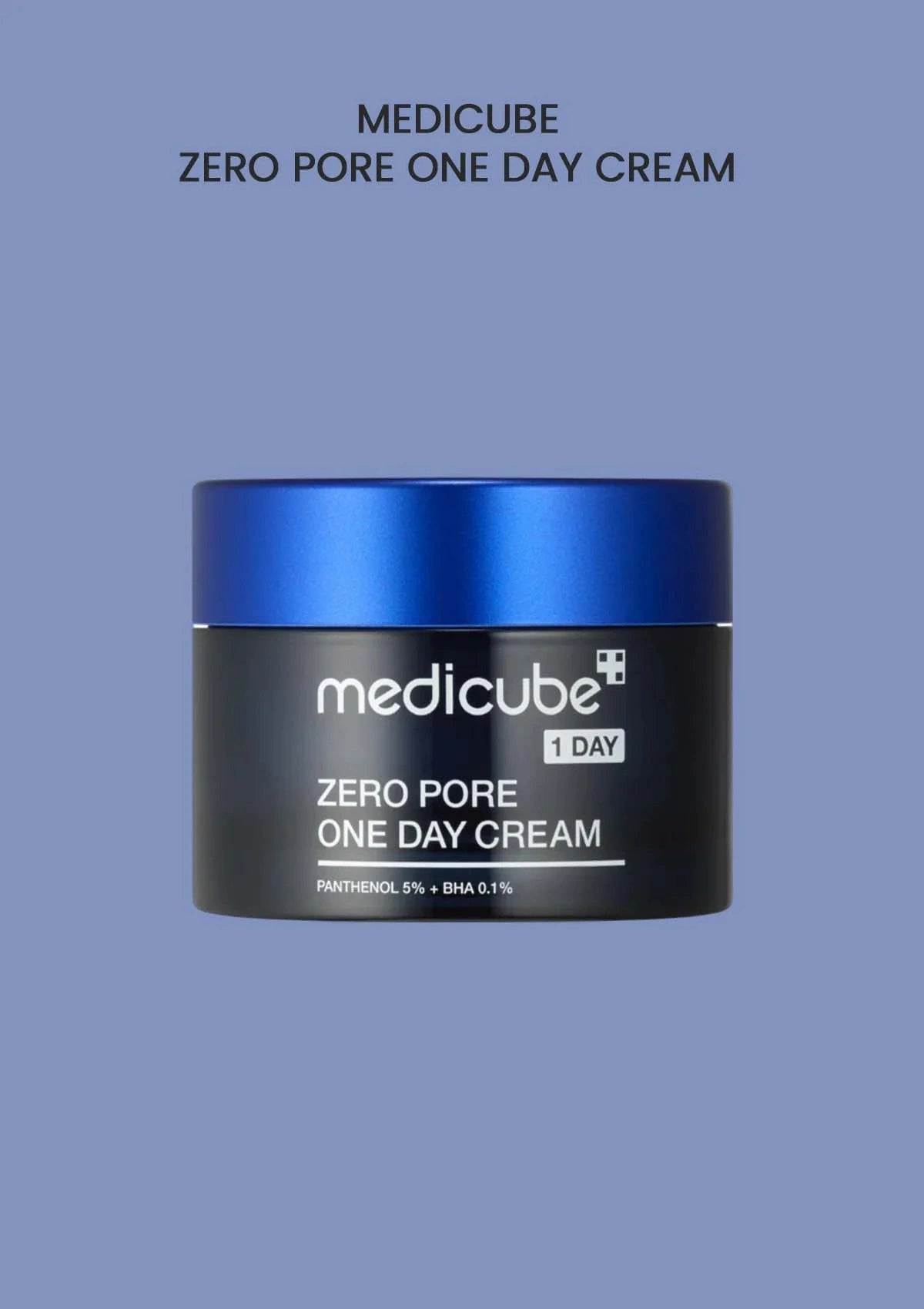 Jar of Medicube Zero Pore One Day Cream on a blue background