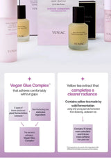 Yunjac skincare products with text highlighting features on a white background