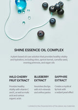 Shine Essence Oil Complex with blueberries and oil droplets on a light background
