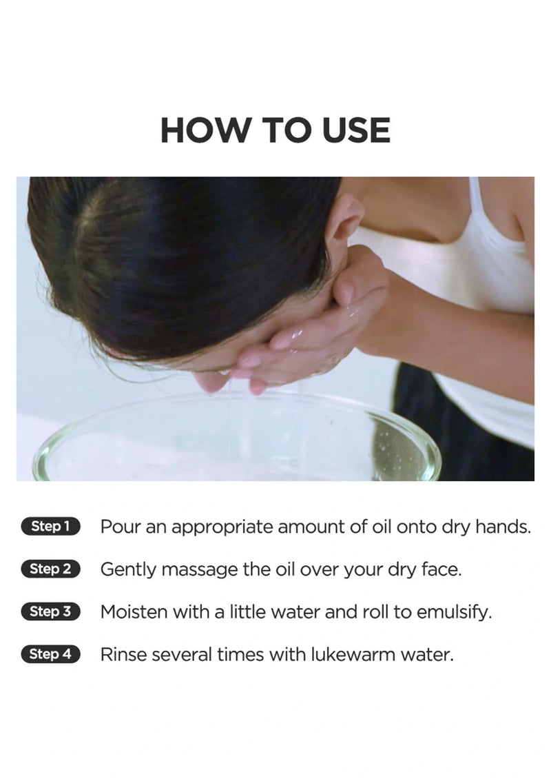 Person applying oil to face with text on how to use it