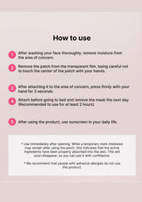Instructions for using a skincare patch on a light pink background