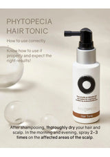 Phytopecia hair tonic bottle with usage instructions on a light background