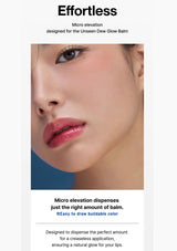 Advertisement for a lip balm with a close-up of a person's lips and text about product features.