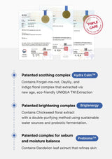 Product information card with patent details and benefits on a white background