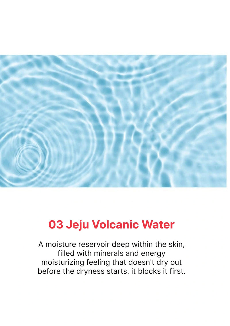 Ripple pattern on water surface with text about Jeju Volcanic Water