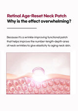 Advertisement for Retinal Age-Reset Neck Patch with text and a close-up of skin texture.