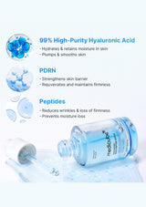 Medicube Hyaluronic Acid serum bottle with text on a white background