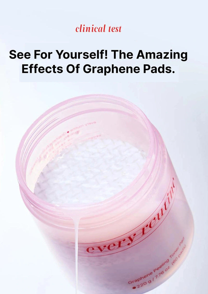 Jar of 'Every Woman' graphene pads with text about clinical tests and effects.