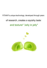 Green jelly-like substance with text about FITANY's unique technology on a white background