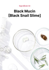 Glassware with black mucin and a snail, labeled 'Black Mucin [Black Snail Slime]'.