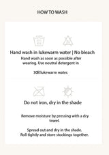 Washing instructions for stockings displayed on a white background