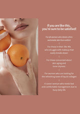 Person holding oranges with promotional text on a pink background