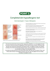 Completed skin hypoallergenic test with dermatologist + hypo-allergenic label on a white background.
