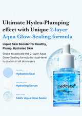 Medicube hydrating serum bottle with product description on a white background