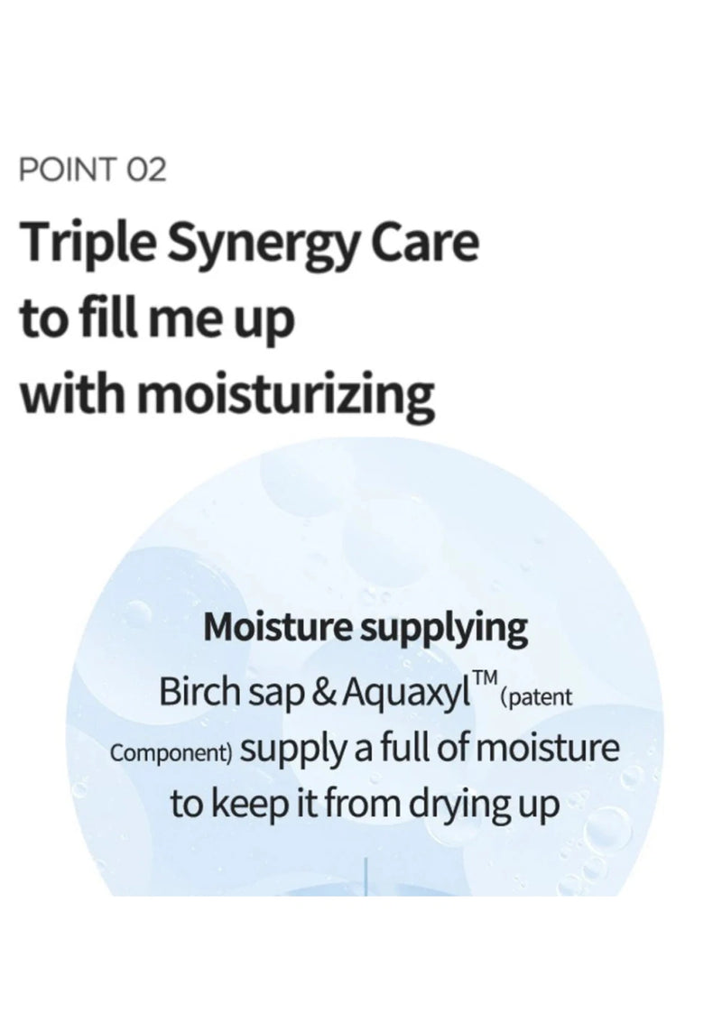 Text describing triple synergy care with moisturizing benefits on a white background