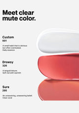 Color swatches labeled 'Custom 001', 'Drowsy 326', and 'Sure 295' with text on a white background.