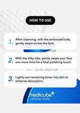 Instructions on how to use a skincare product with Medicube branding.
