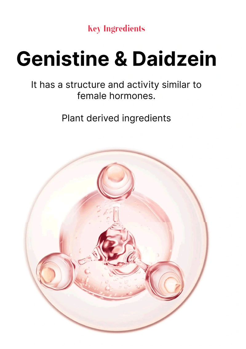 Text about genistine and daidzein with a molecular structure illustration on a white background.
