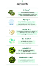 List of skincare ingredients with icons and descriptions on a white background