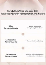 Skincare product with text about fermentation and nature on a white background