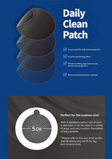 Advertisement for Daily Clean Patch with product image and features on a blue background
