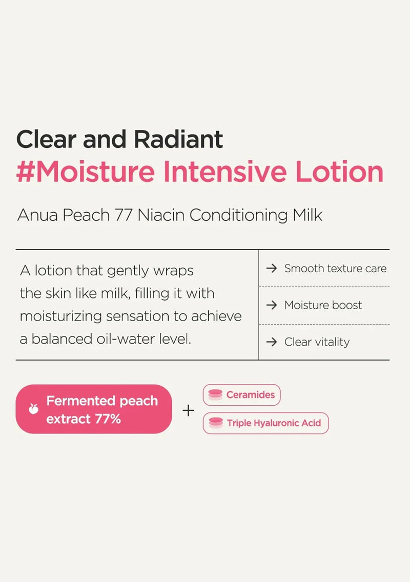 ANUA PEACH NIACIN CONDITIONING MILK  MOISTURE INTENSE LOTION
