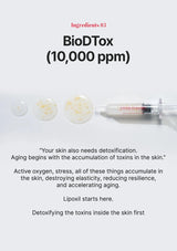 BioDTox product with syringe and text on a white background