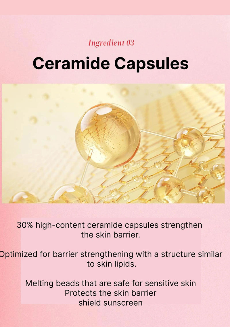 Ceramide capsules with a pink background and text about their benefits.