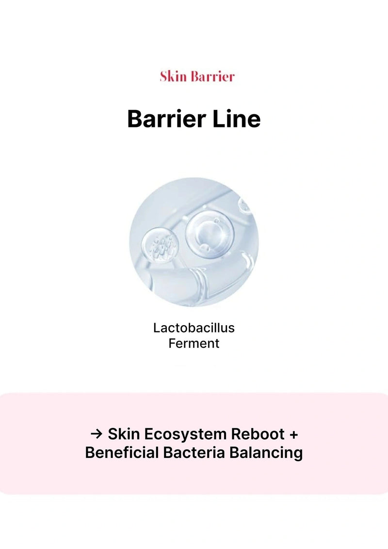Product packaging for a skin care line with a lactobacillus ferment illustration on a white background.
