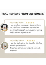 Customer reviews for a face mask product on a beige background