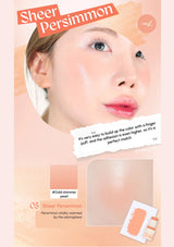Sheer Persimmon makeup product packaging with a close-up of skin and text.