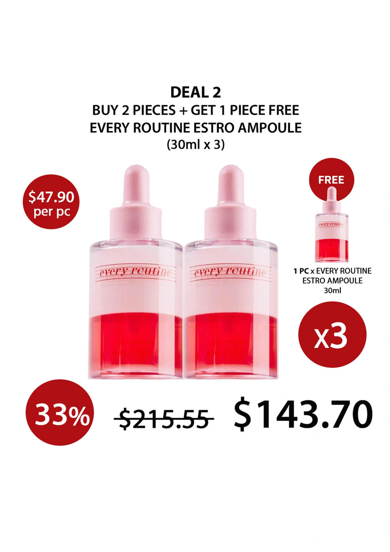 Promotional offer for 'Every Routine Estro Ampoule' with a discount on purchase.