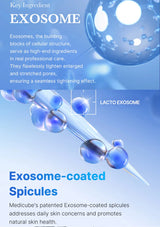 Exosome-coated spicules with a blue background and text about exosomes.