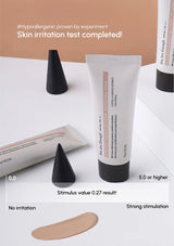 Cosmetic tube with skin irritation test results on a white background