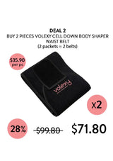 Black body shaper waist belt with Volexy branding on a white background, showing a promotional deal.