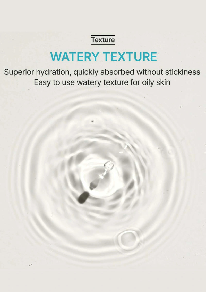 Product packaging with water droplet texture and text about hydration and texture