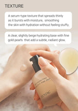 Hands holding a skincare product with text describing its texture and benefits.