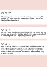 Product review text on a pink background