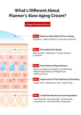 Diagram of Planner's Slow Aging Cream's 5-stage absorption system on a white background.
