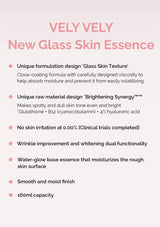 Product description of VELY VELY New Glass Skin Essence on a light pink background