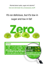 Advertisement for a product labeled 'Zero' with green apples and nutritional information.