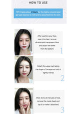 Instructions for using a skincare product with images of a woman applying a sheet mask.