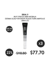 MBA Mobala Derma Scalp Intensive Black Turn Ampoule with promotional text on a white background
