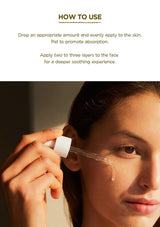 Person applying skincare product with text on how to use it