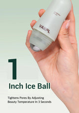 Hand holding a white cylindrical product labeled 'VARIL' against a light green background.